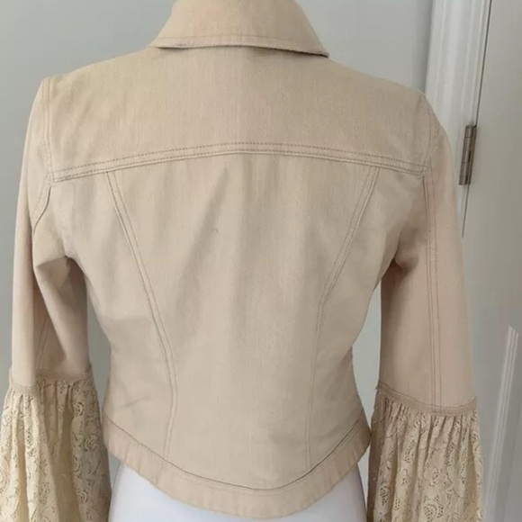 Woman BOSTON PROPER Ivory lace beaded Embellished Denim jacket XS - Picture 11 of 14
